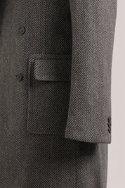 Kyneton Double-Breasted Italian Overcoat - Cashmere - Brown & Grey Herringbone