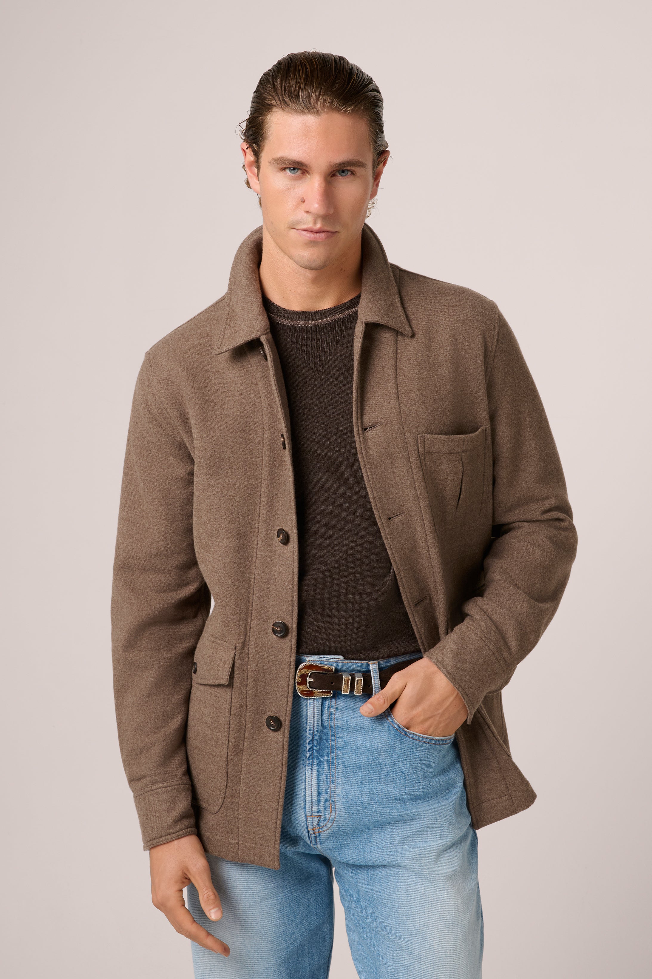 Fitzroy Chore Jacket - Double-Face Cashmere - Taupe/Sand