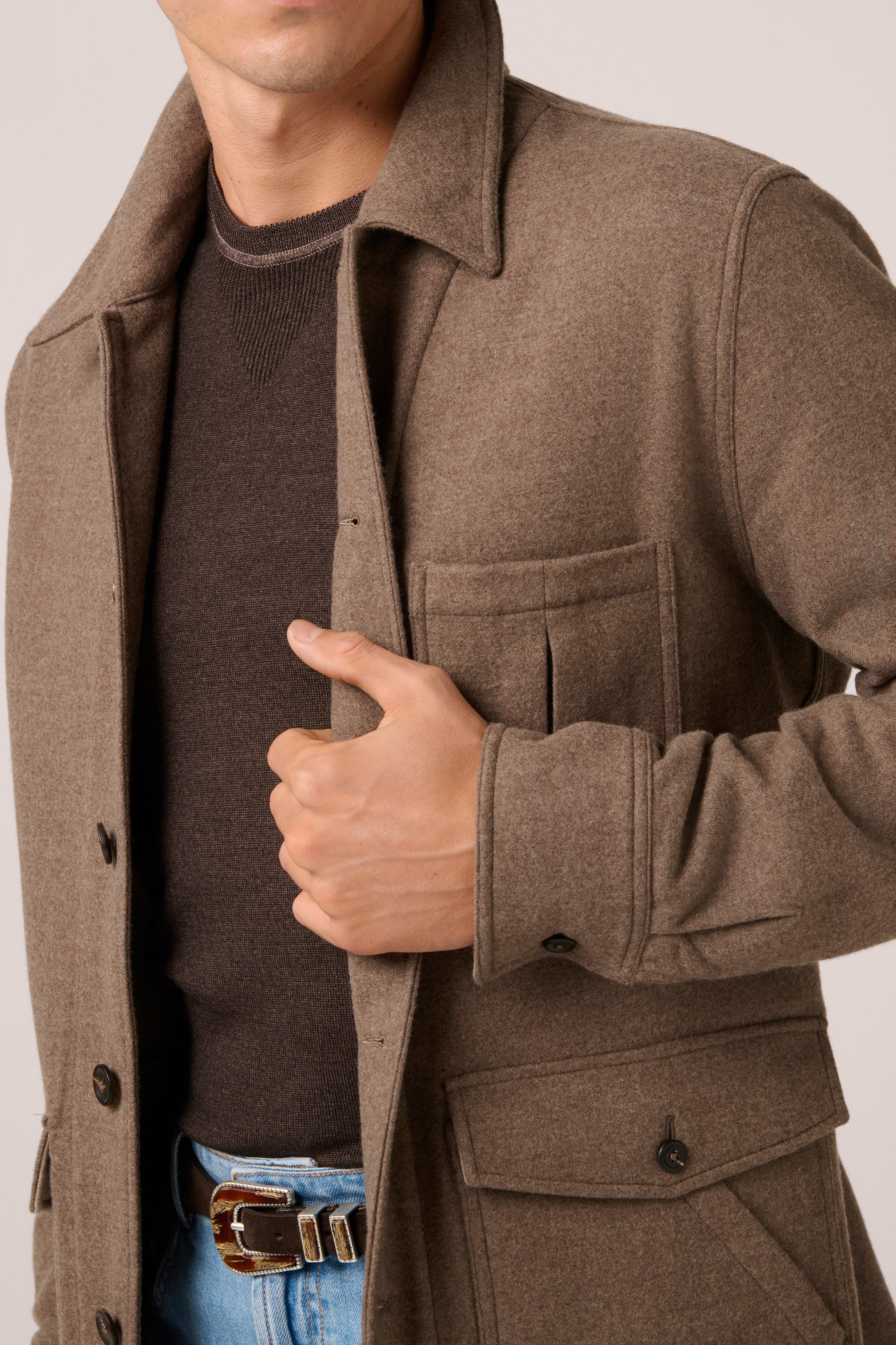 Fitzroy Chore Jacket - Double-Face Cashmere - Taupe/Sand