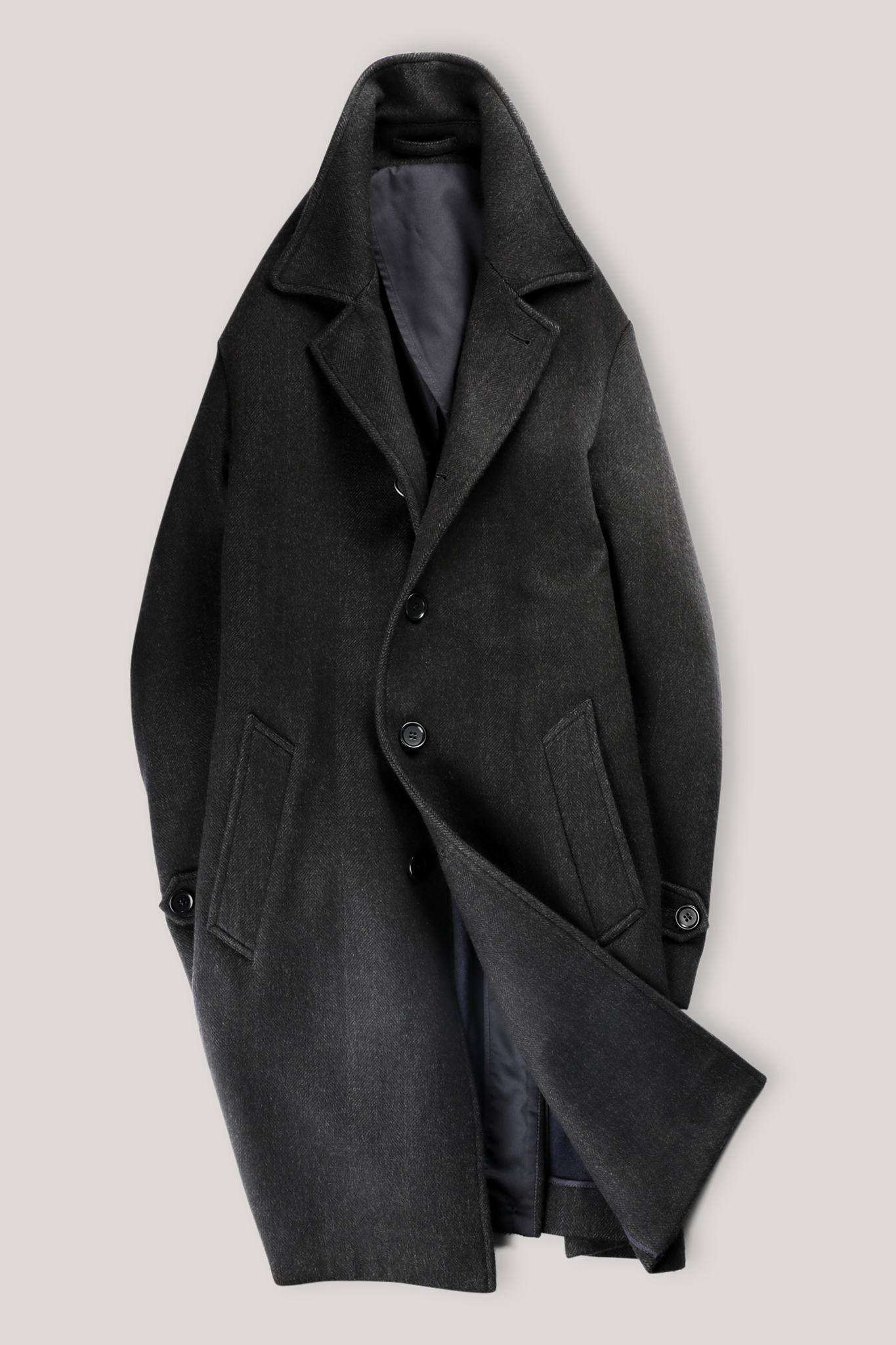 Webster Overcoat - Charcoal Herringbone Wool