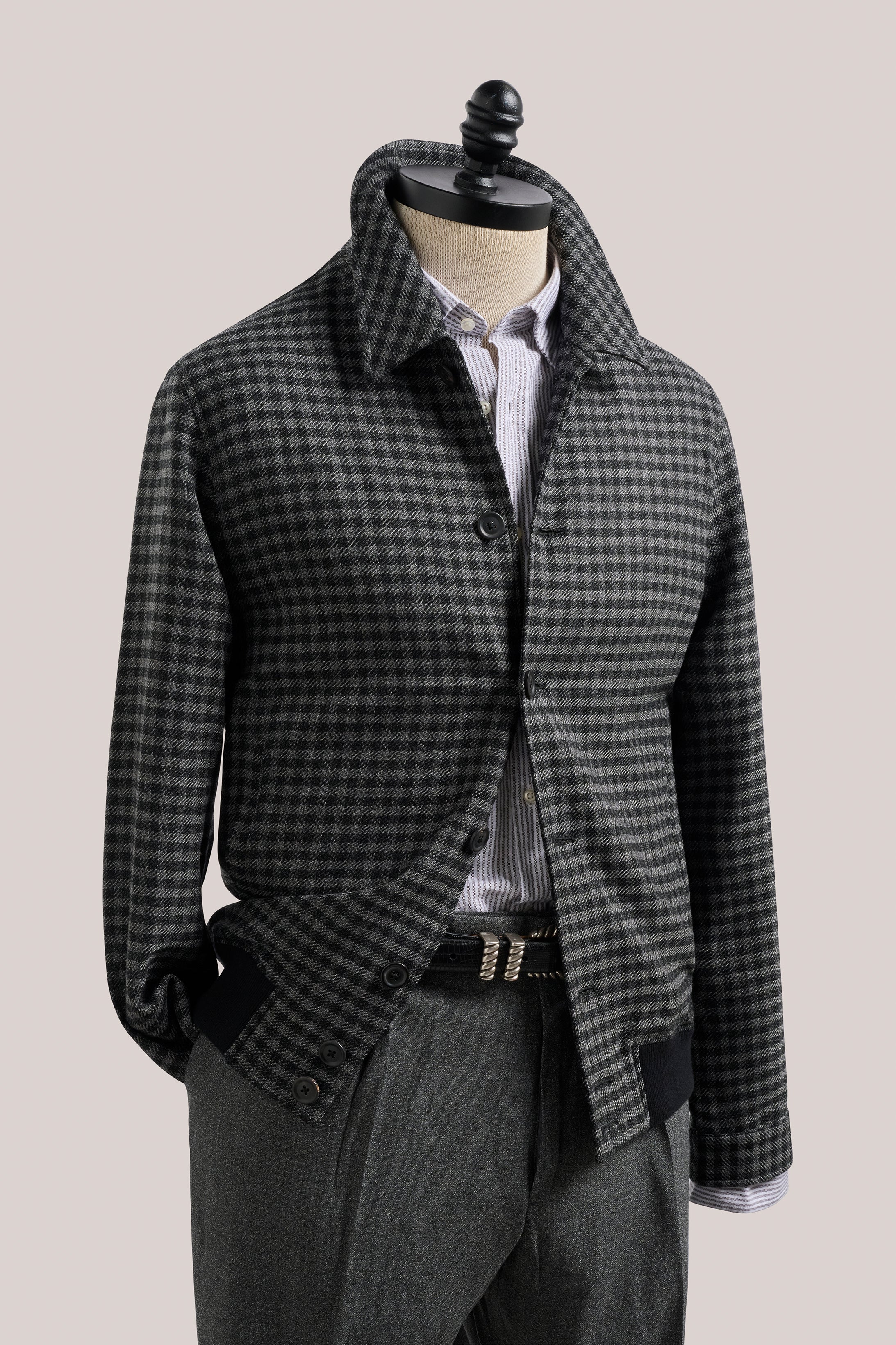 Macedon Bomber Jacket - Wool - Black and Grey Check