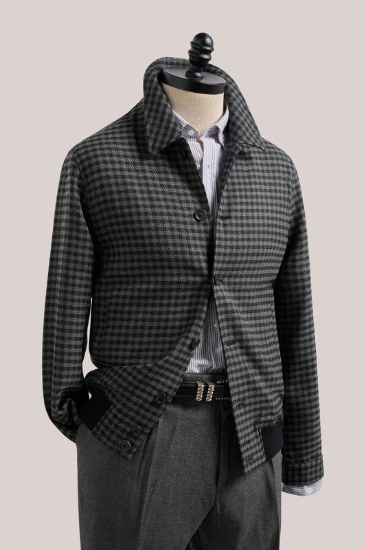 Macedon Bomber Jacket - Wool - Black and Grey Check