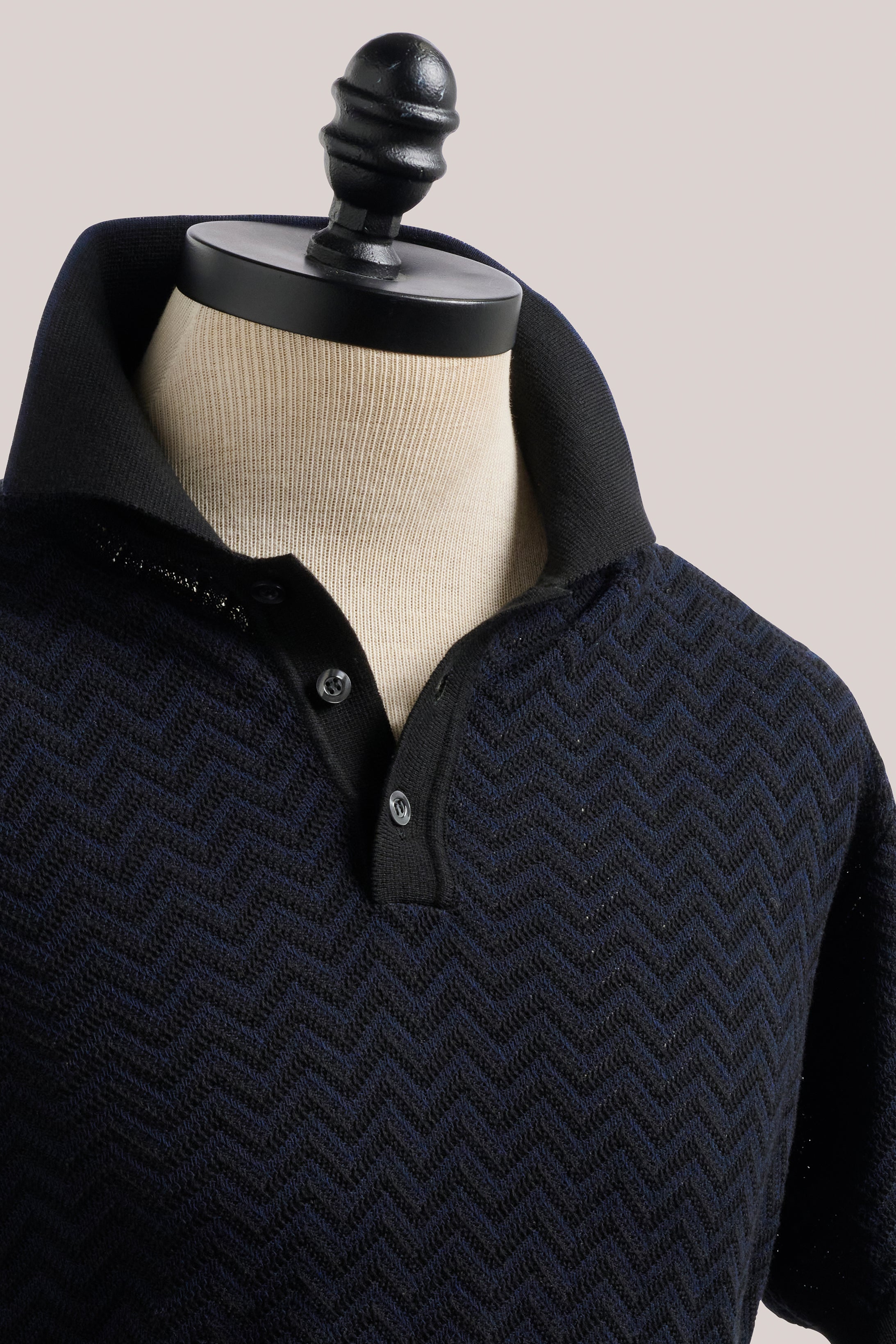 Chevron Knit Polo - Black/Navy