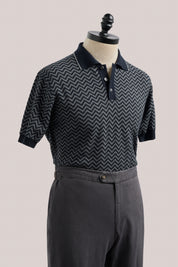 Chevron Knit Polo - Grey/Blue