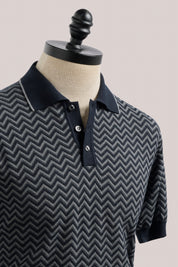 Chevron Knit Polo - Grey/Blue