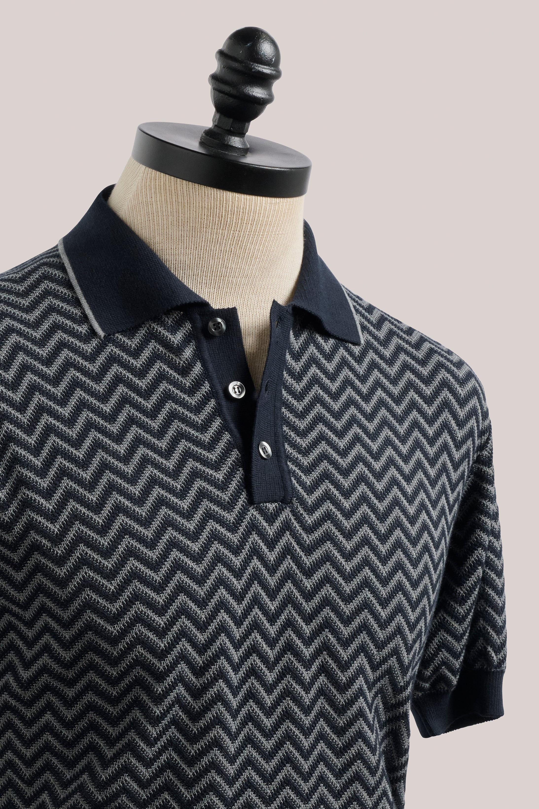 Chevron Knit Polo - Grey/Blue