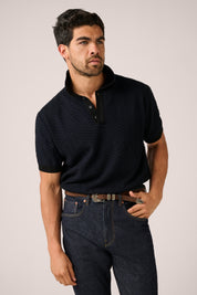 Chevron Knit Polo - Black/Navy - Restocked