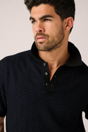 Chevron Knit Polo - Black/Navy - Restocked
