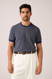 Cullen Knit T-Shirt - Blue/Oat Stripe