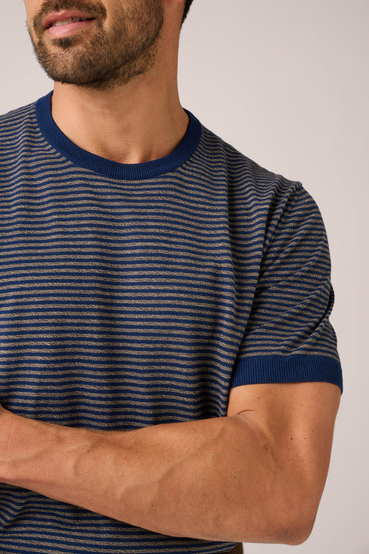 Cullen Knit T-Shirt - Blue/Oat Stripe
