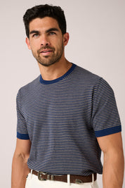 Cullen Knit T-Shirt - Blue/Oat Stripe
