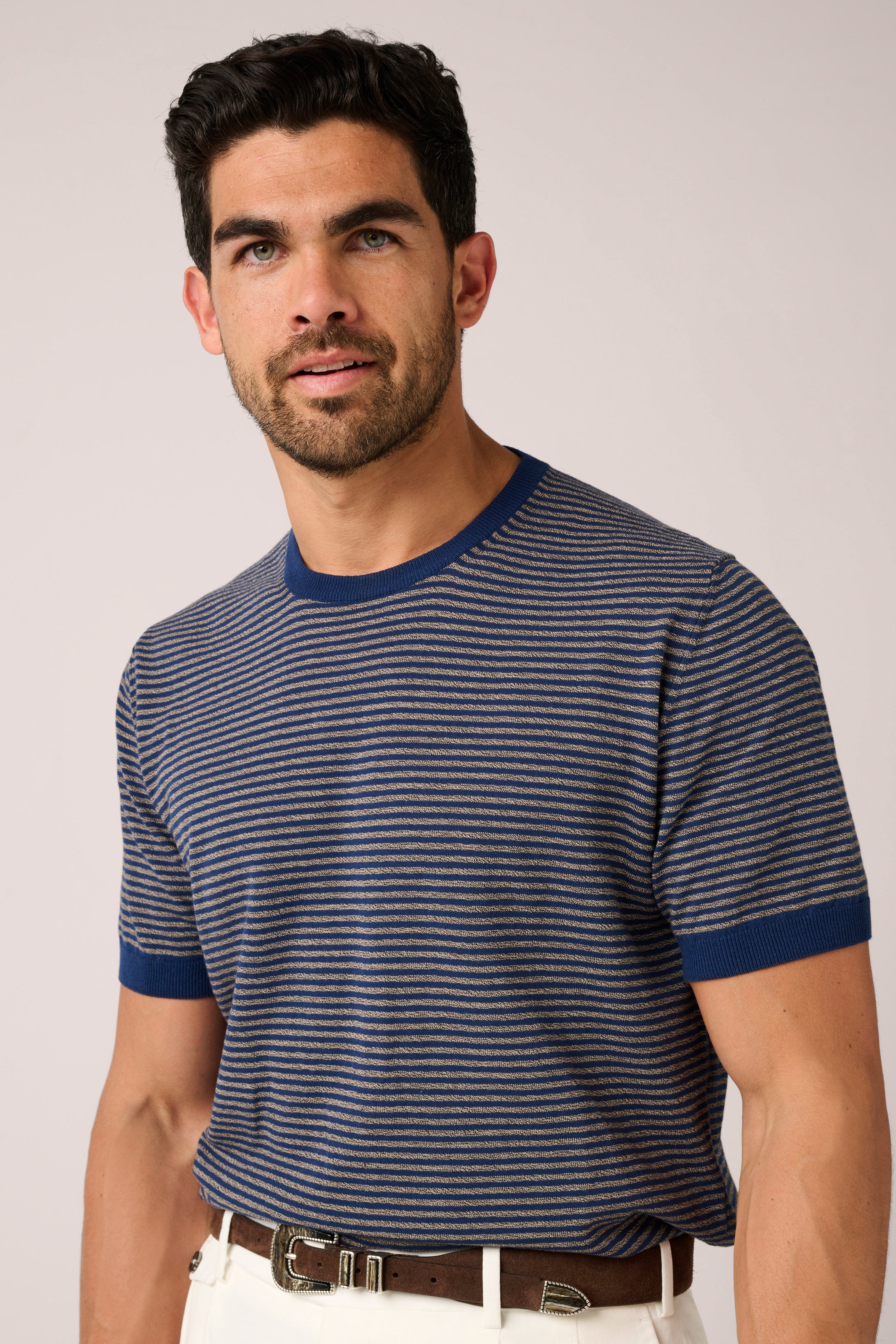 Cullen Knit T-Shirt - Blue/Oat Stripe