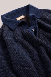 Merricks - Cashmere Raglan Polo - Melange Navy Brown