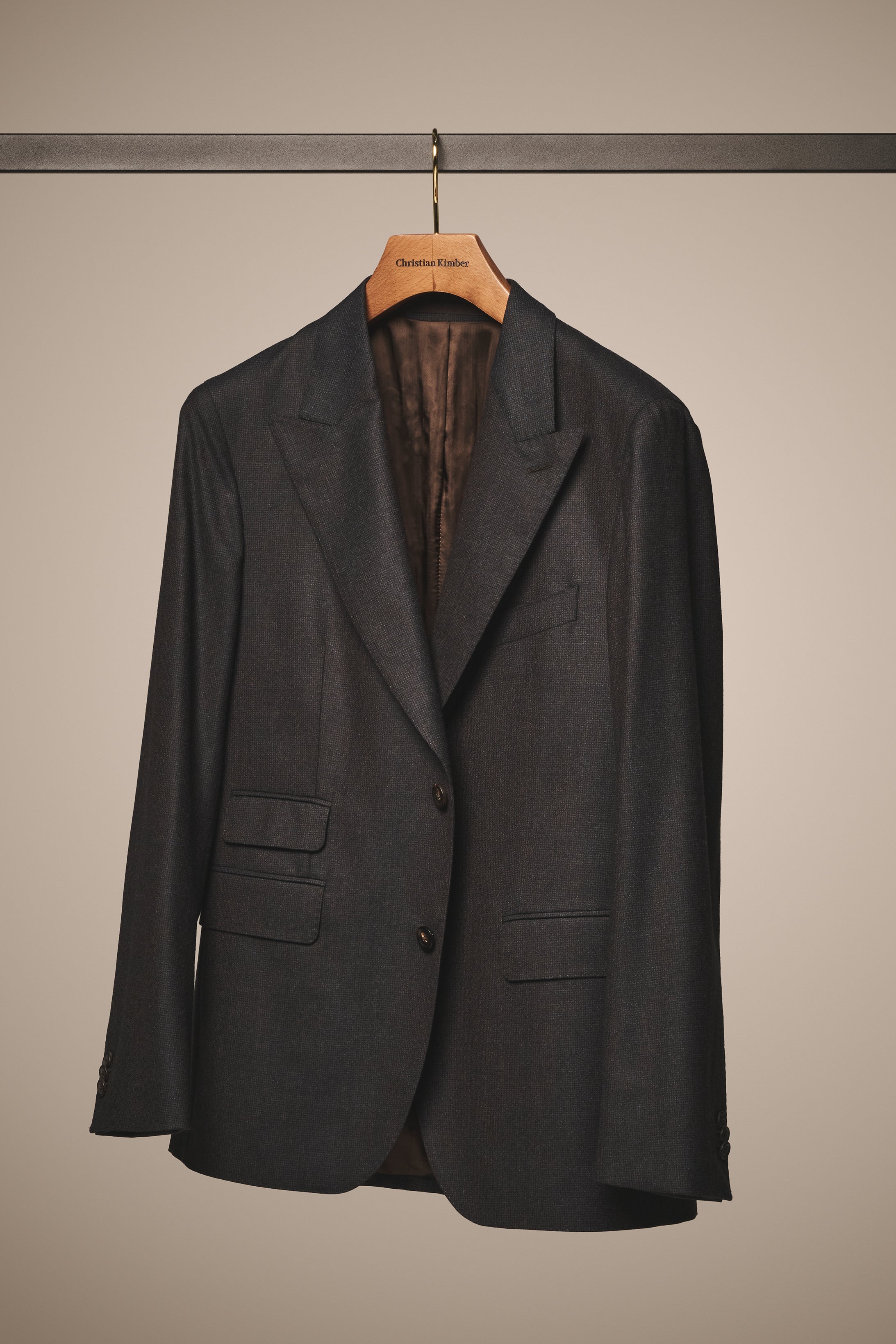 Peak Lapel Blazer - Wool & Cashmere - Chocolate, Grey & Teal Melange