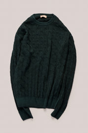 Diamond Cable Crew Knit - Vintage Wash Emerald Green