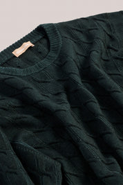 Diamond Cable Crew Knit - Vintage Wash Emerald Green