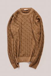 Diamond Cable Crew Knit - Biscuit Brown Vintage Wash