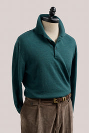 Daylesford Merino Long Sleeved Polo - Petrol