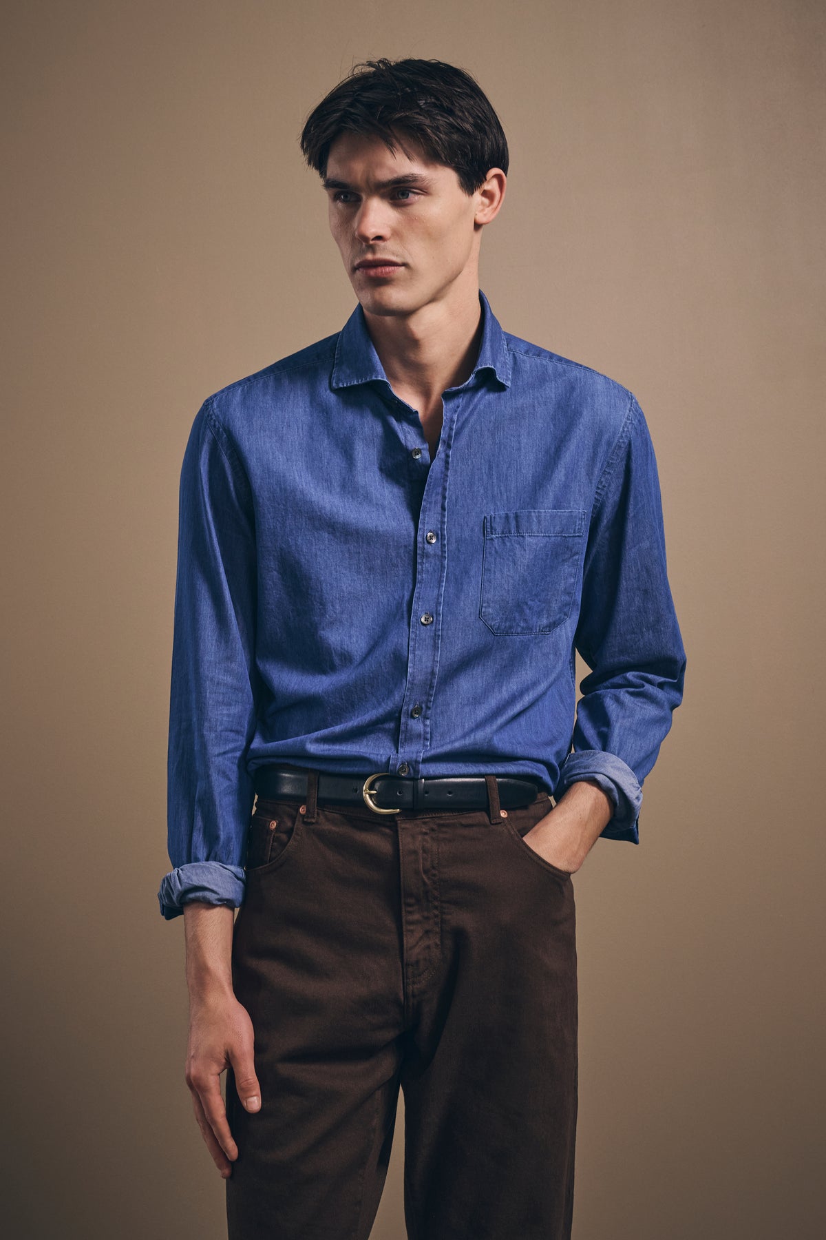 Lightweight Denim Shirt - Italian Cotton - Mid Wash Blue