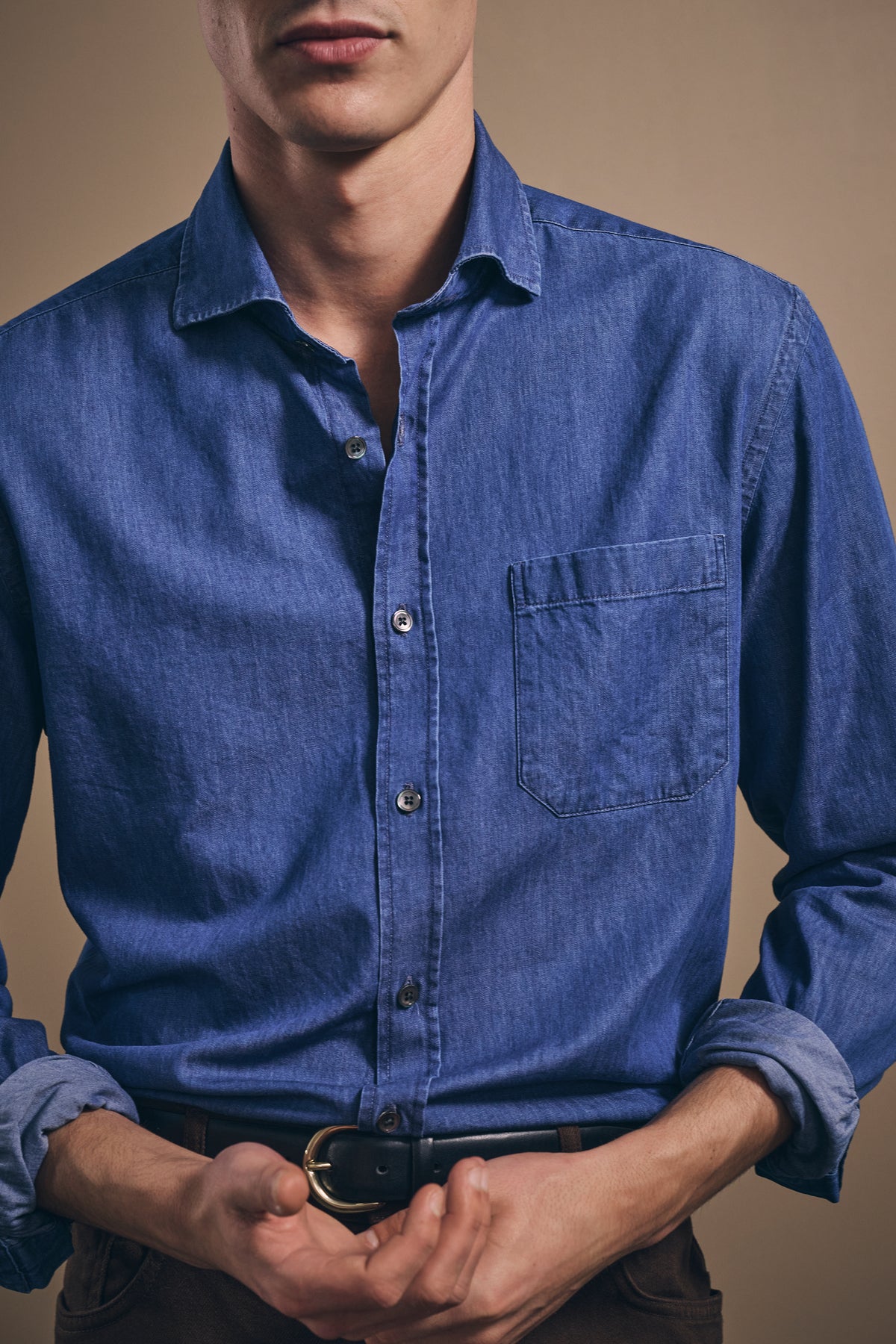 Lightweight Denim Shirt - Italian Cotton - Mid Wash Blue