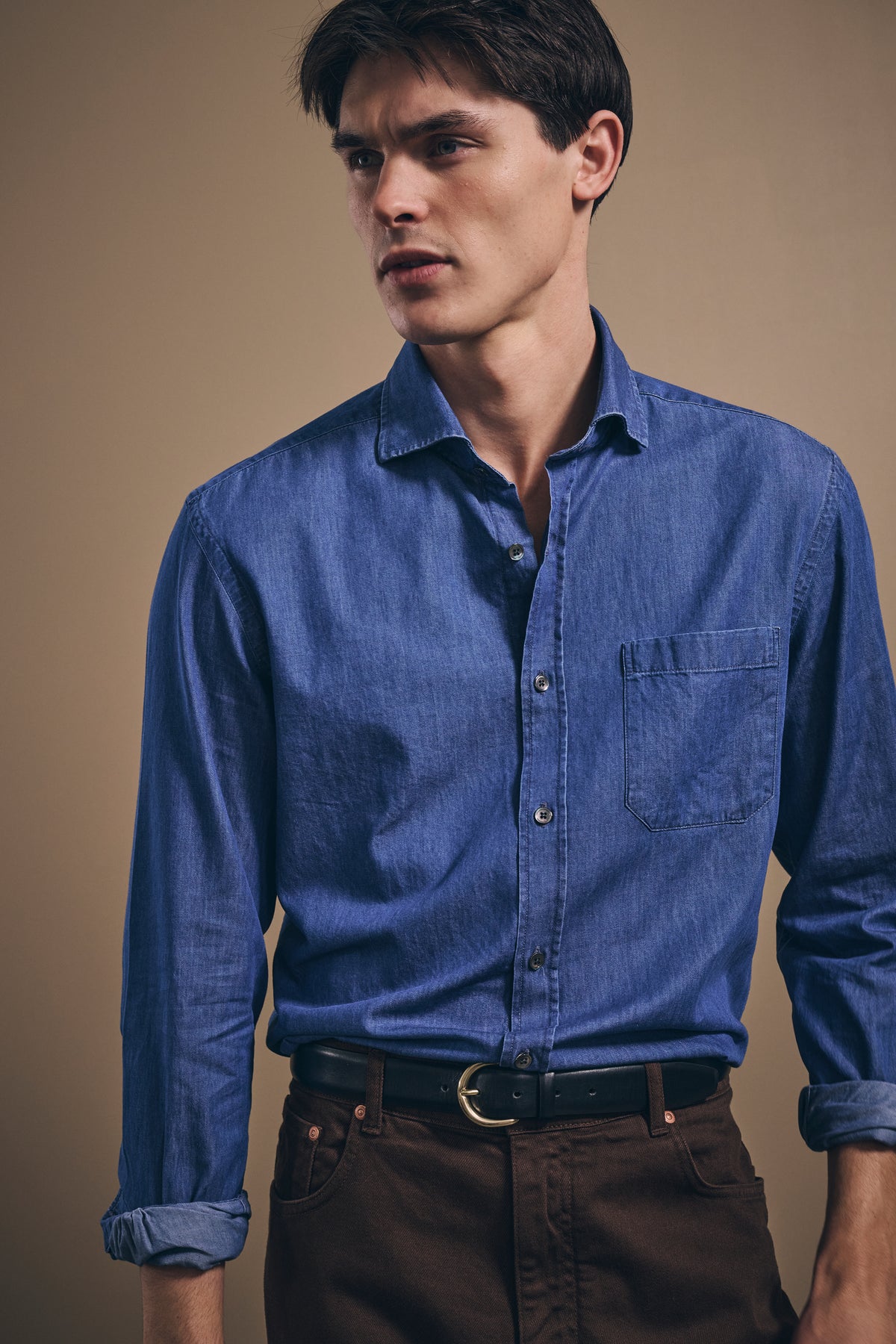 Lightweight Denim Shirt - Italian Cotton - Mid Wash Blue