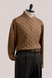 Diamond Cable Crew Knit - Biscuit Brown Vintage Wash