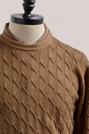 Diamond Cable Crew Knit - Biscuit Brown Vintage Wash