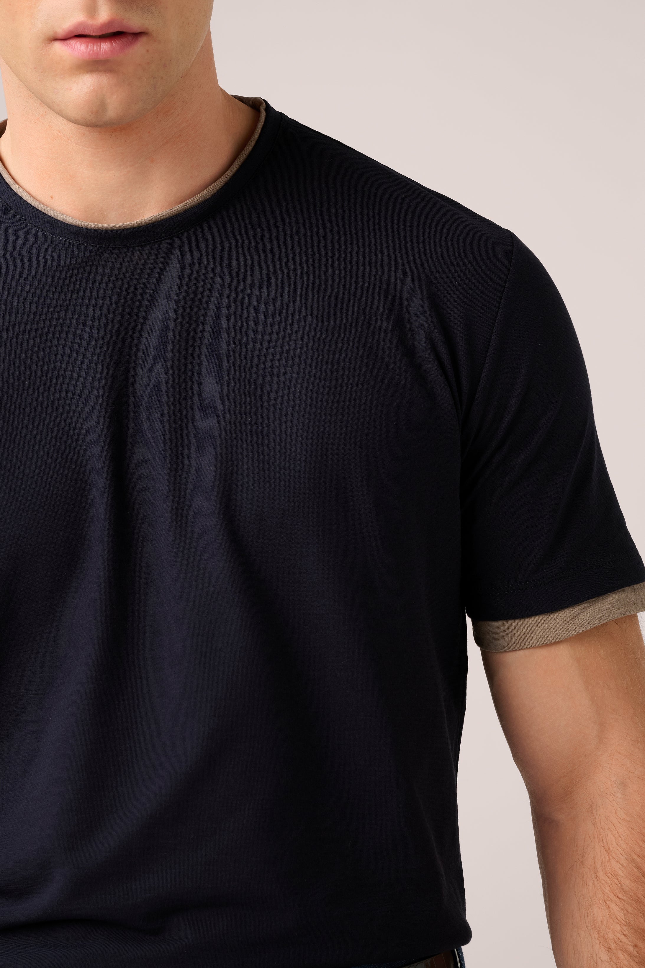 Double Layer T-Shirt - Italian Ice-Cotton - Navy & Taupe