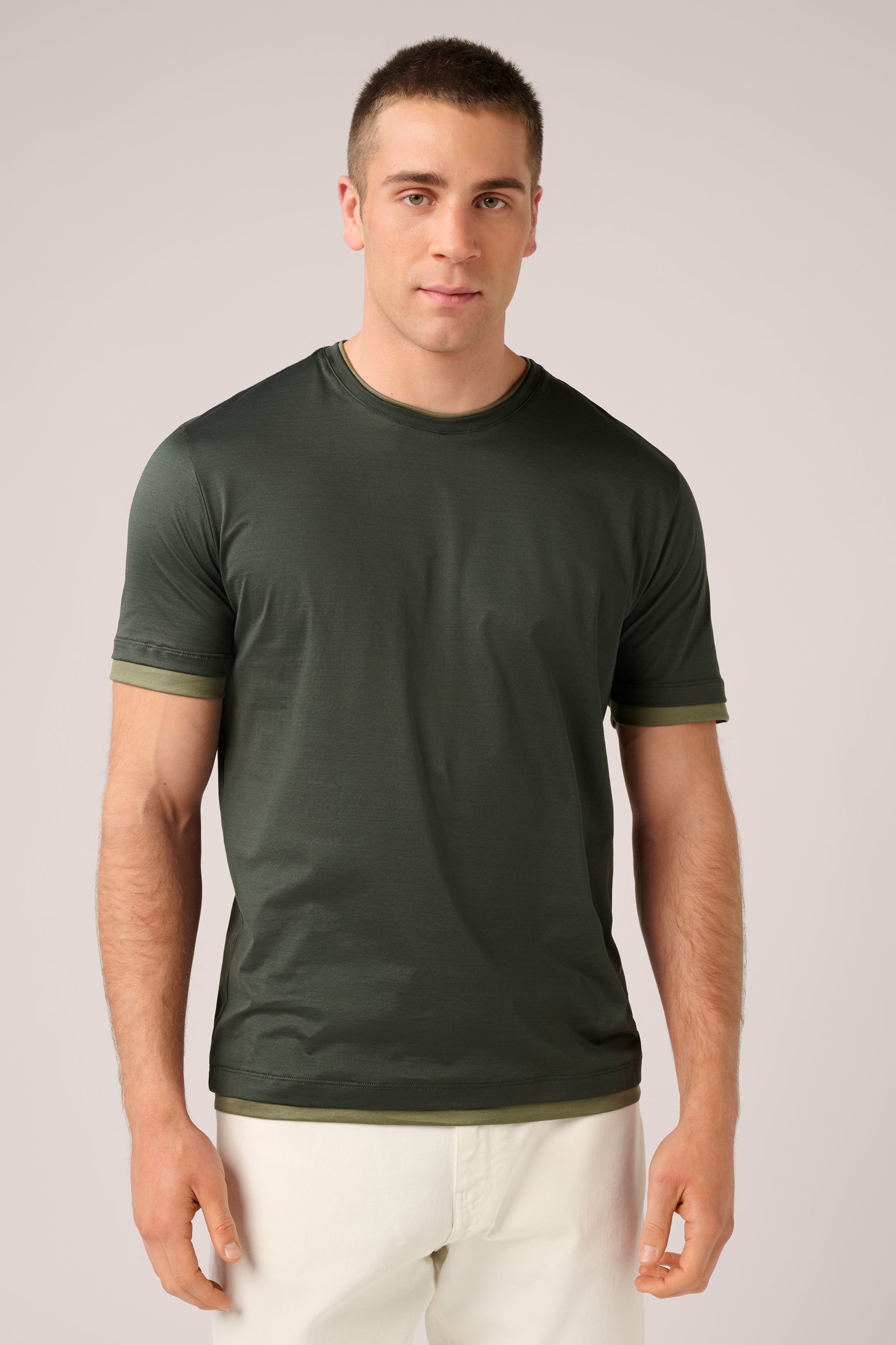 Super Soft T-Shirt - Filo Di Scozia Italian Cotton - Army Green & Khaki Green