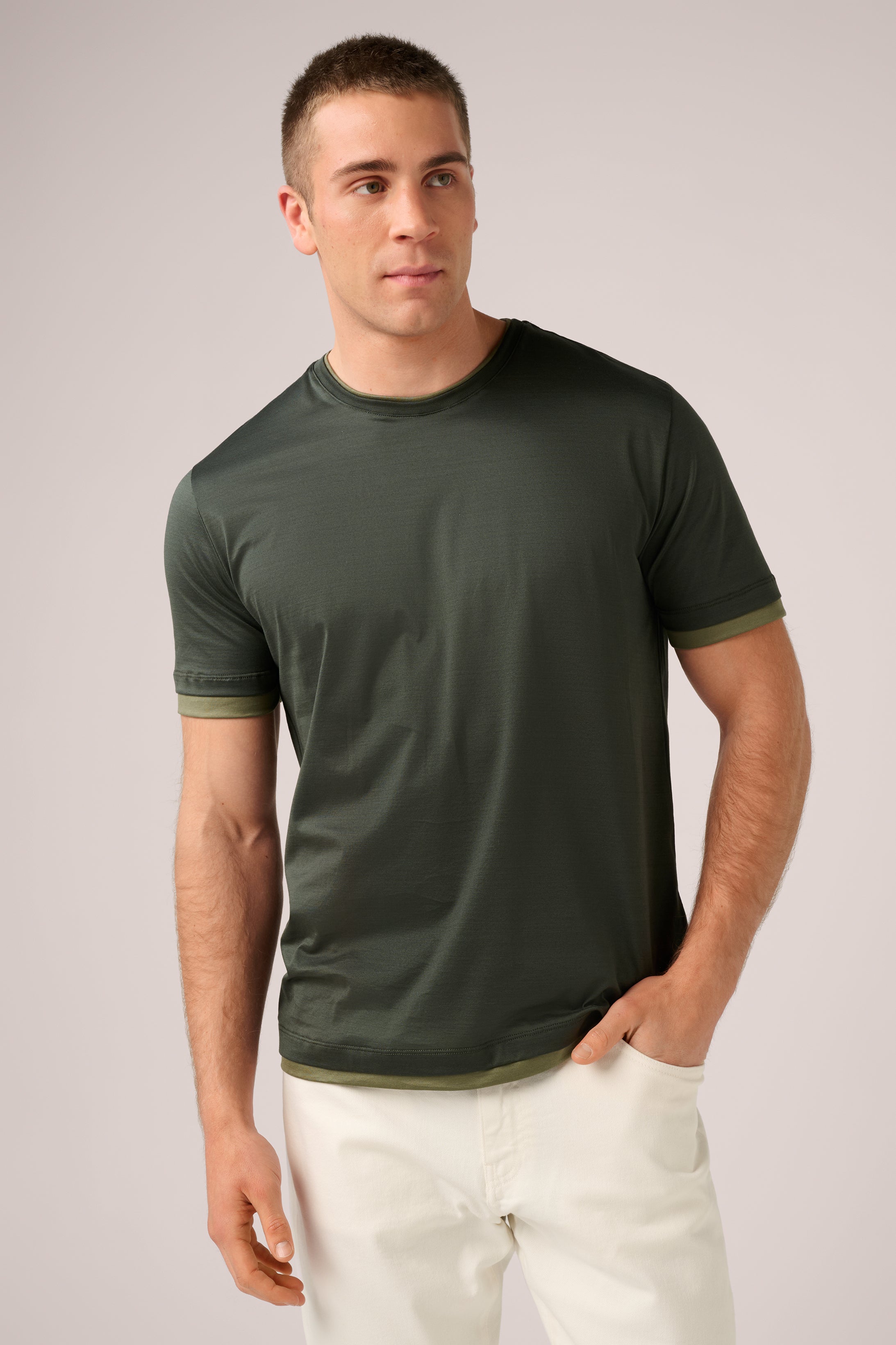 Super Soft T-Shirt - Filo Di Scozia Italian Cotton - Army Green & Khaki Green