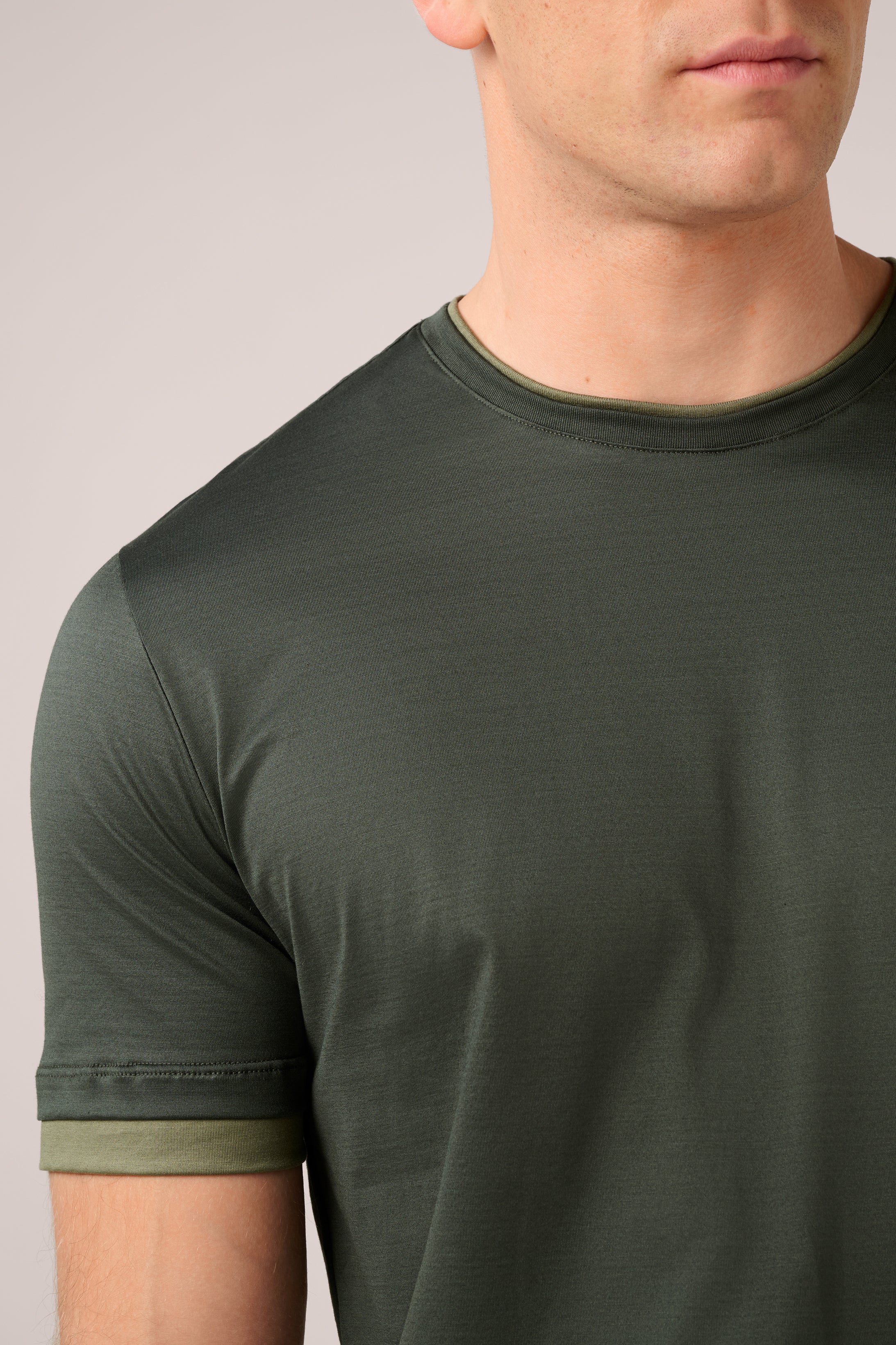 Super Soft T-Shirt - Filo Di Scozia Italian Cotton - Army Green & Khaki Green