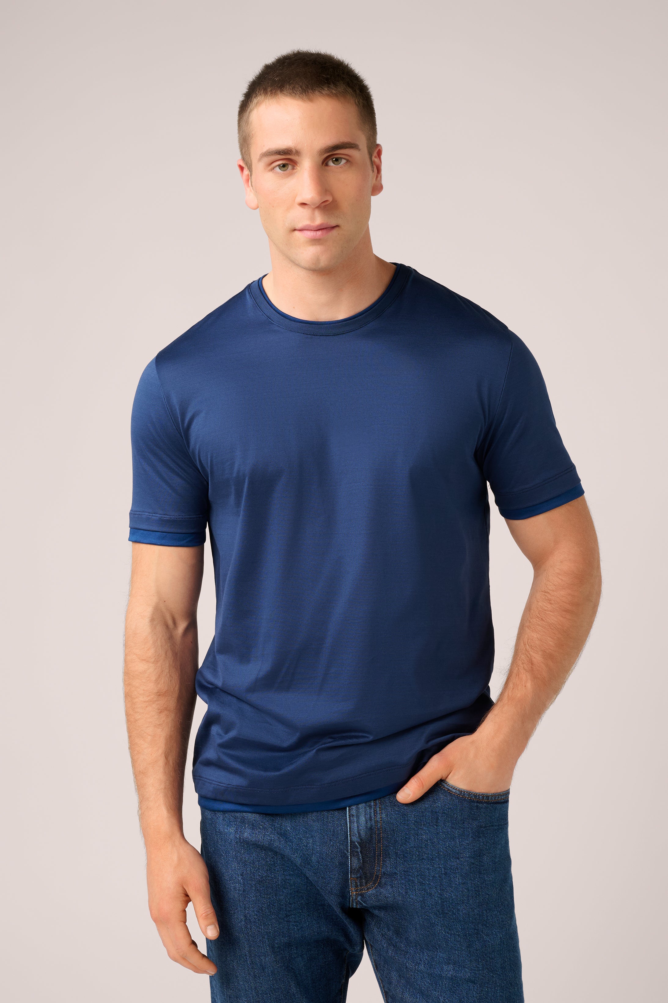 Super Soft T-Shirt - Filo Di Scozia Italian Cotton - Navy Blue