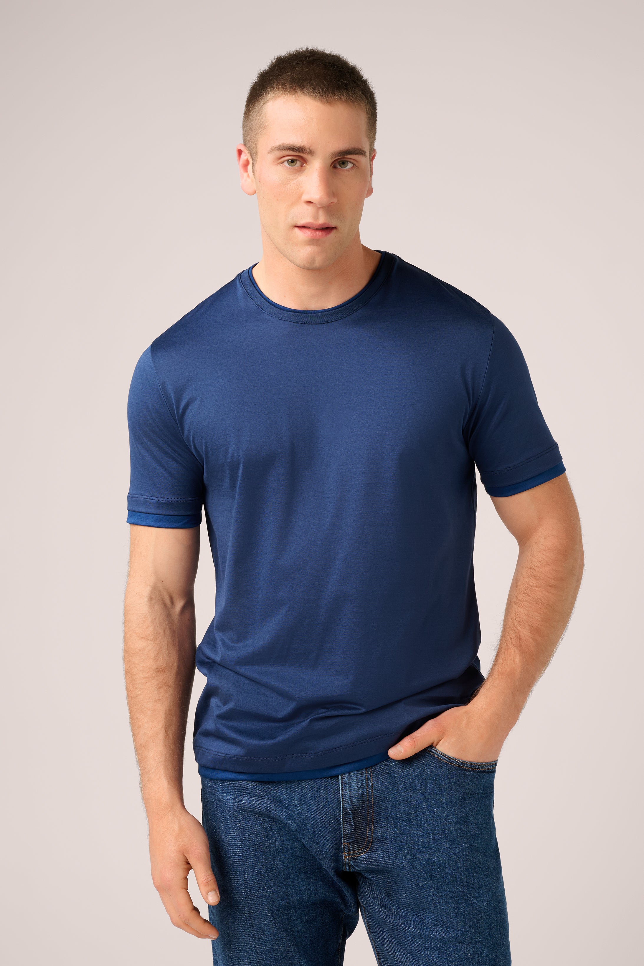 Super Soft T-Shirt - Filo Di Scozia Italian Cotton - Navy Blue