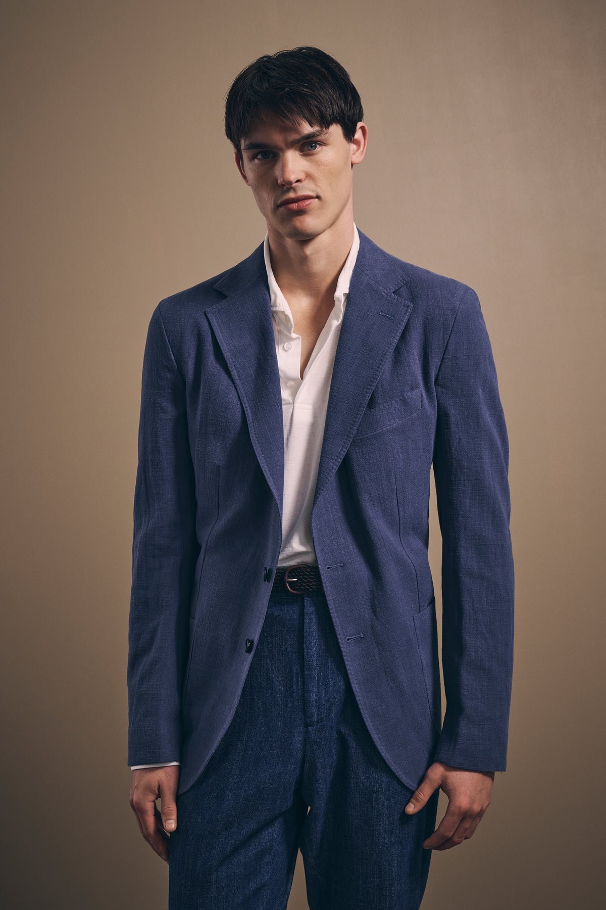 Naples Single-Breasted Blazer - Linen and Cotton - Dusty Blue