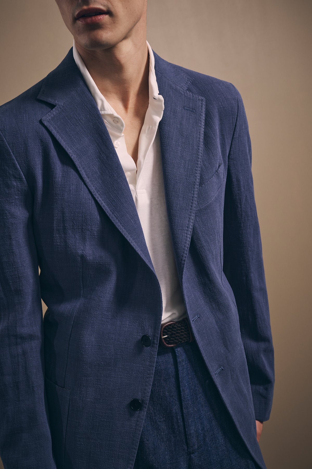 Naples Single-Breasted Blazer - Linen and Cotton - Dusty Blue