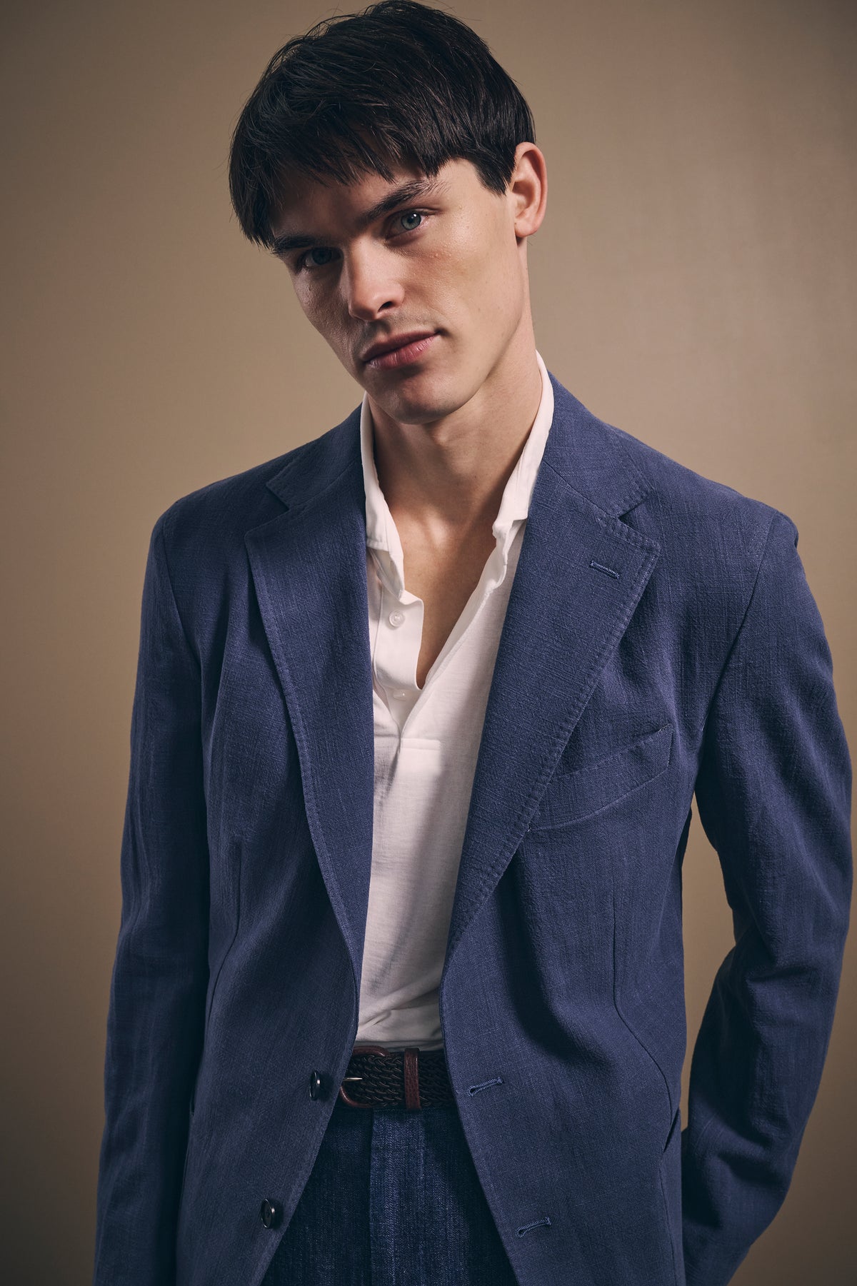 Naples Single-Breasted Blazer - Linen and Cotton - Dusty Blue