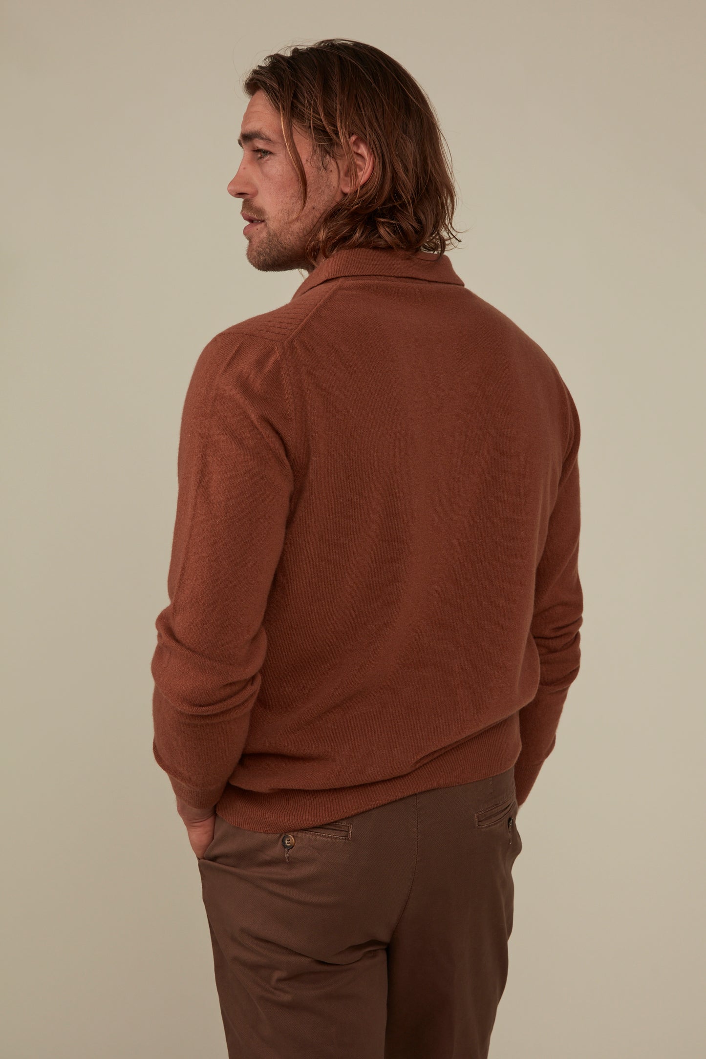 Hampden Cashmere/Wool Long Sleeved Polo - Ochre