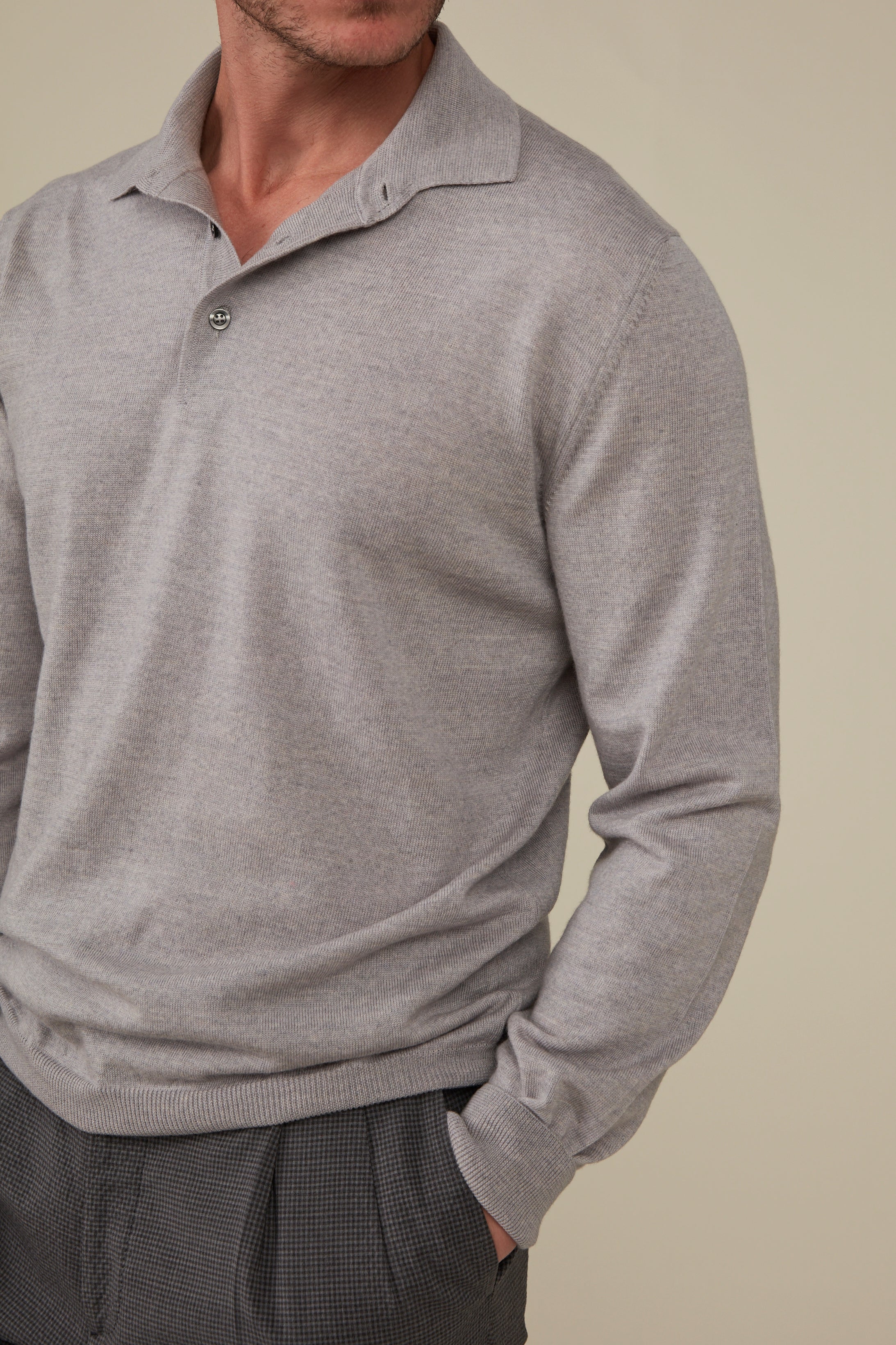 Daylesford Merino Long Sleeved Polo - Fog