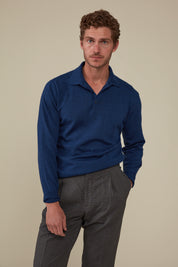 Daylesford Merino Long Sleeved Polo - Indigo