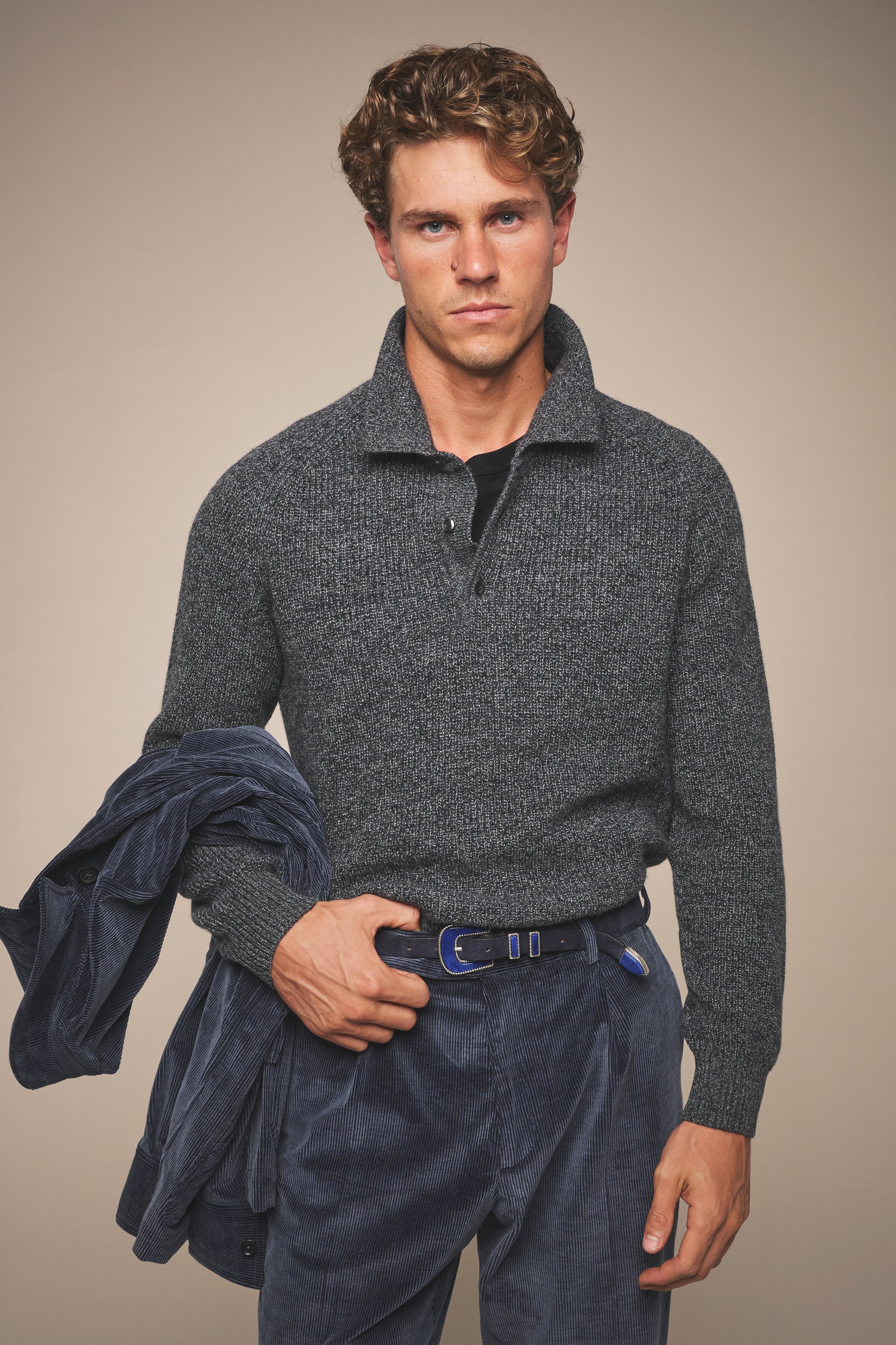 Corduroy Trouser - Cotton And Wool - Steel Blue