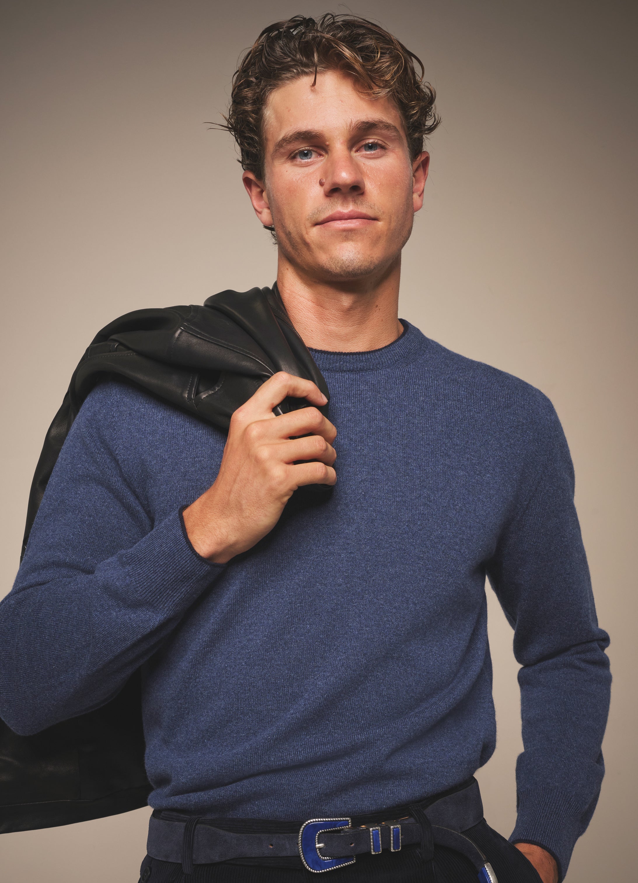 Crew Neck Knit Sweater - Cashmere - Indigo Blue