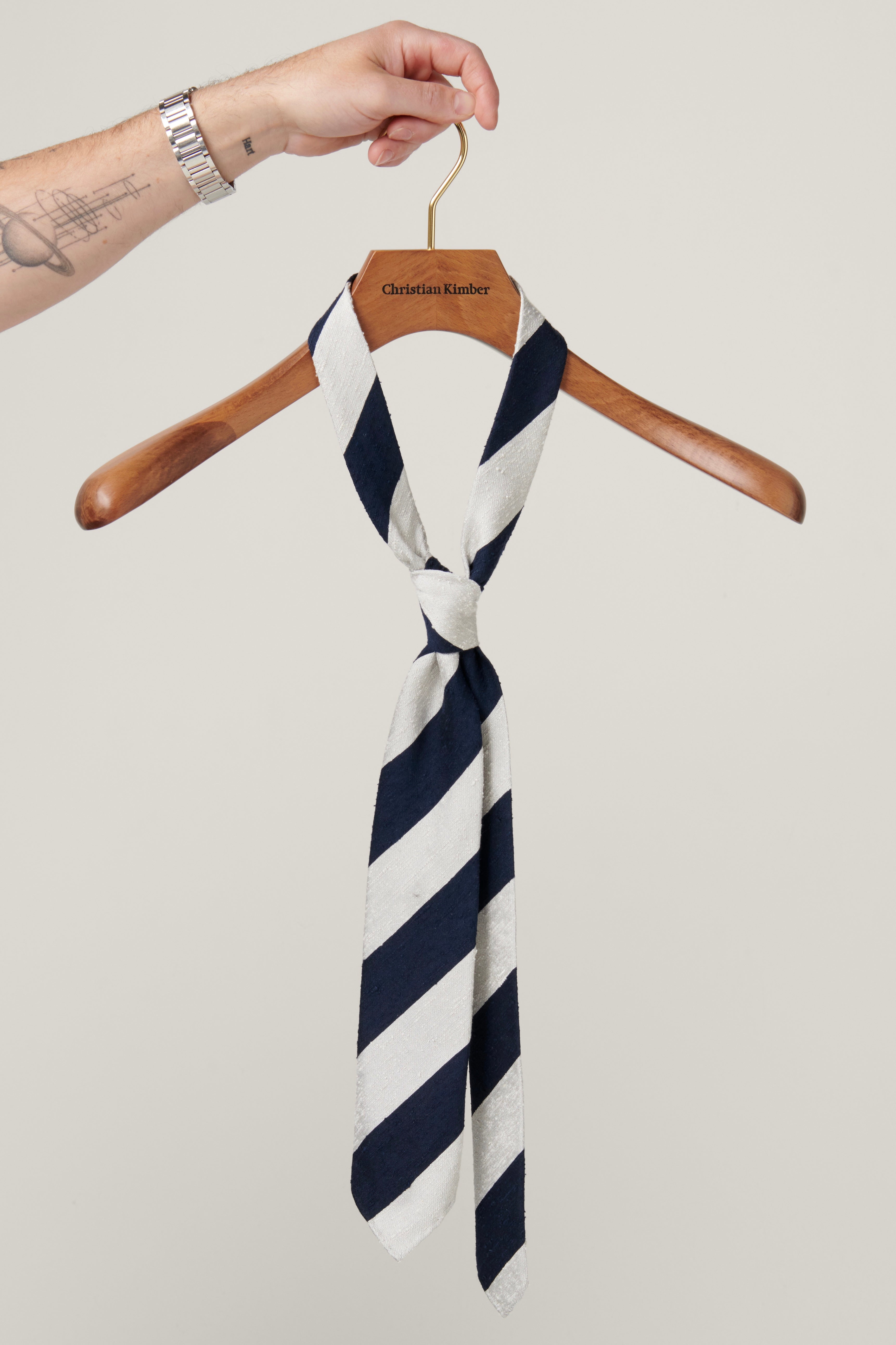 Broad Striped Silk Tie - Navy and Chalk