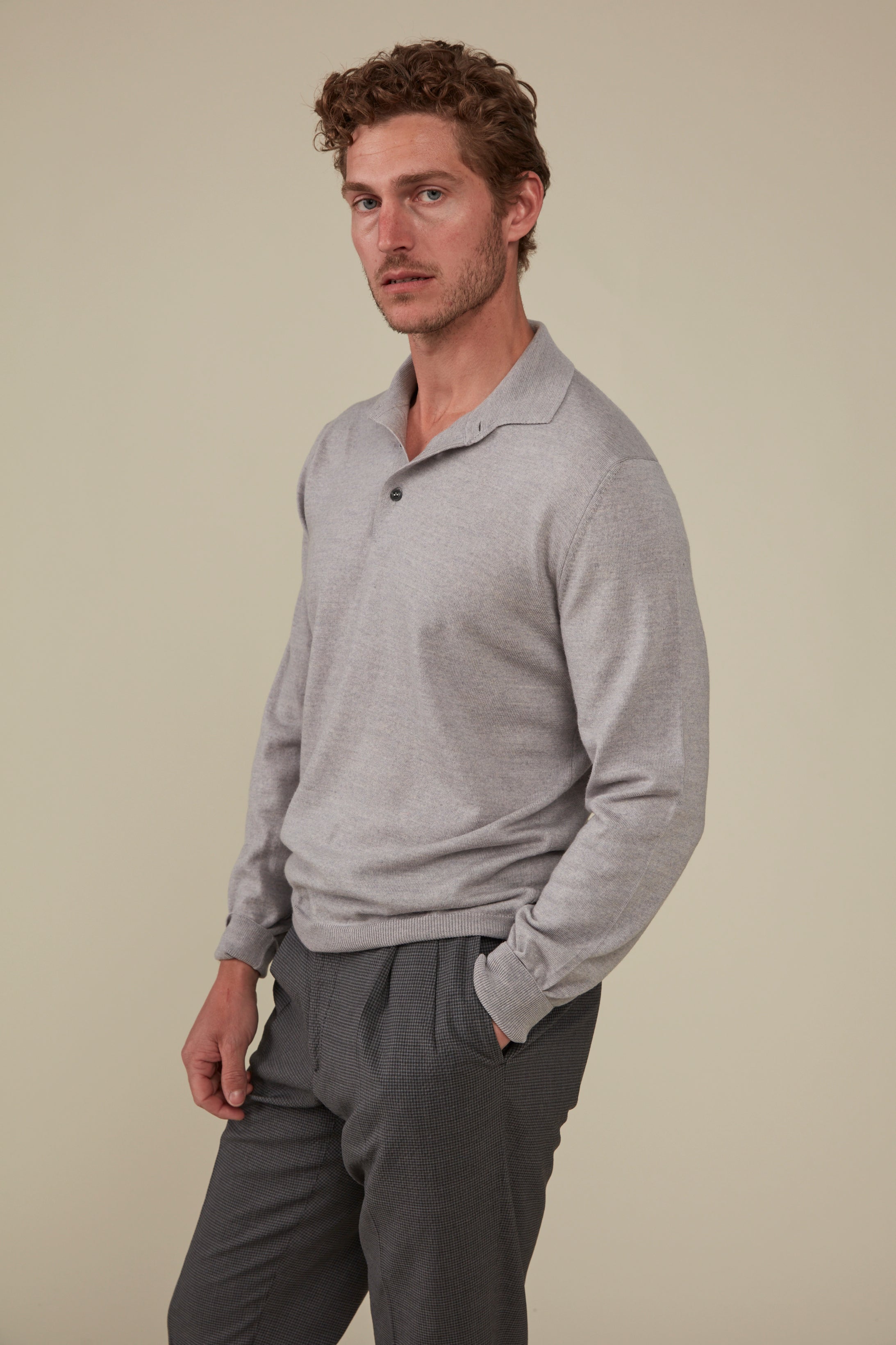 Daylesford Merino Long Sleeved Polo - Fog