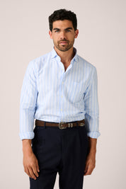 Fenner Essential Oxford Shirt - Sky/White Wide Stripe
