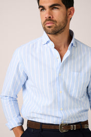 Fenner Essential Oxford Shirt - Sky/White Wide Stripe