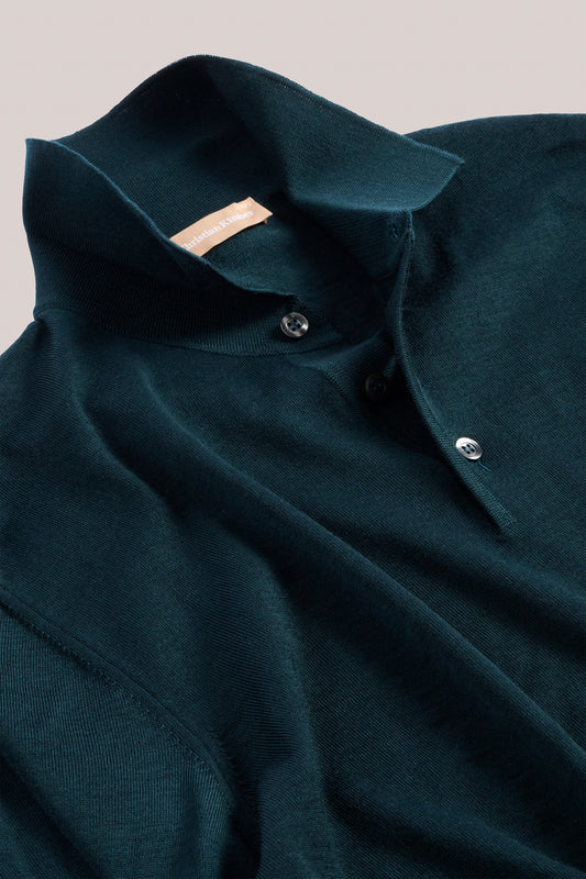 Rye Paperweight Merino Long Sleeve Polo - Forest