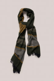 Cashmere Scarf - Green/Grey/Yellow