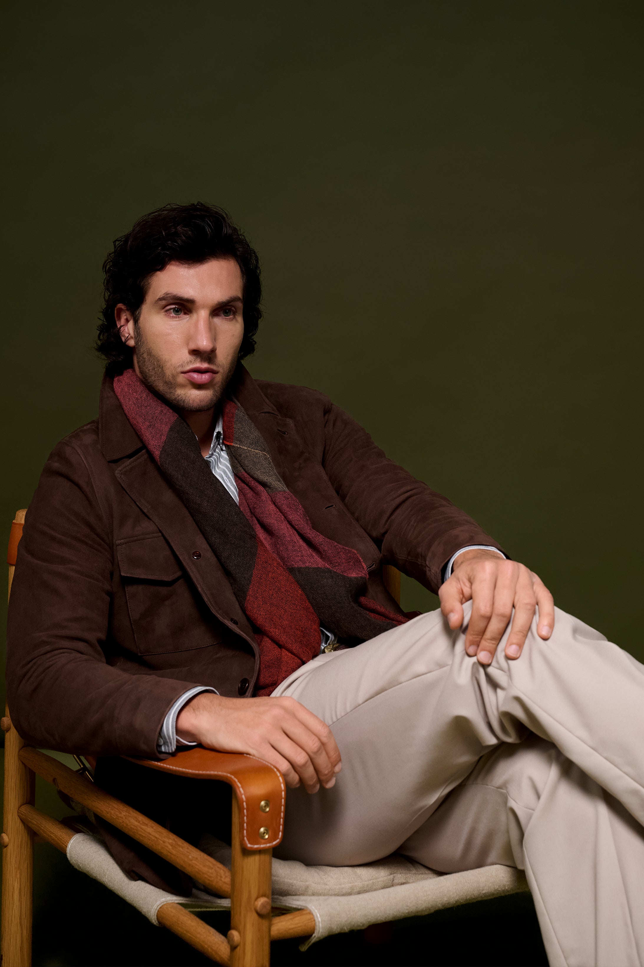 Wide Cashmere scarf - Red/Brown/Taupe