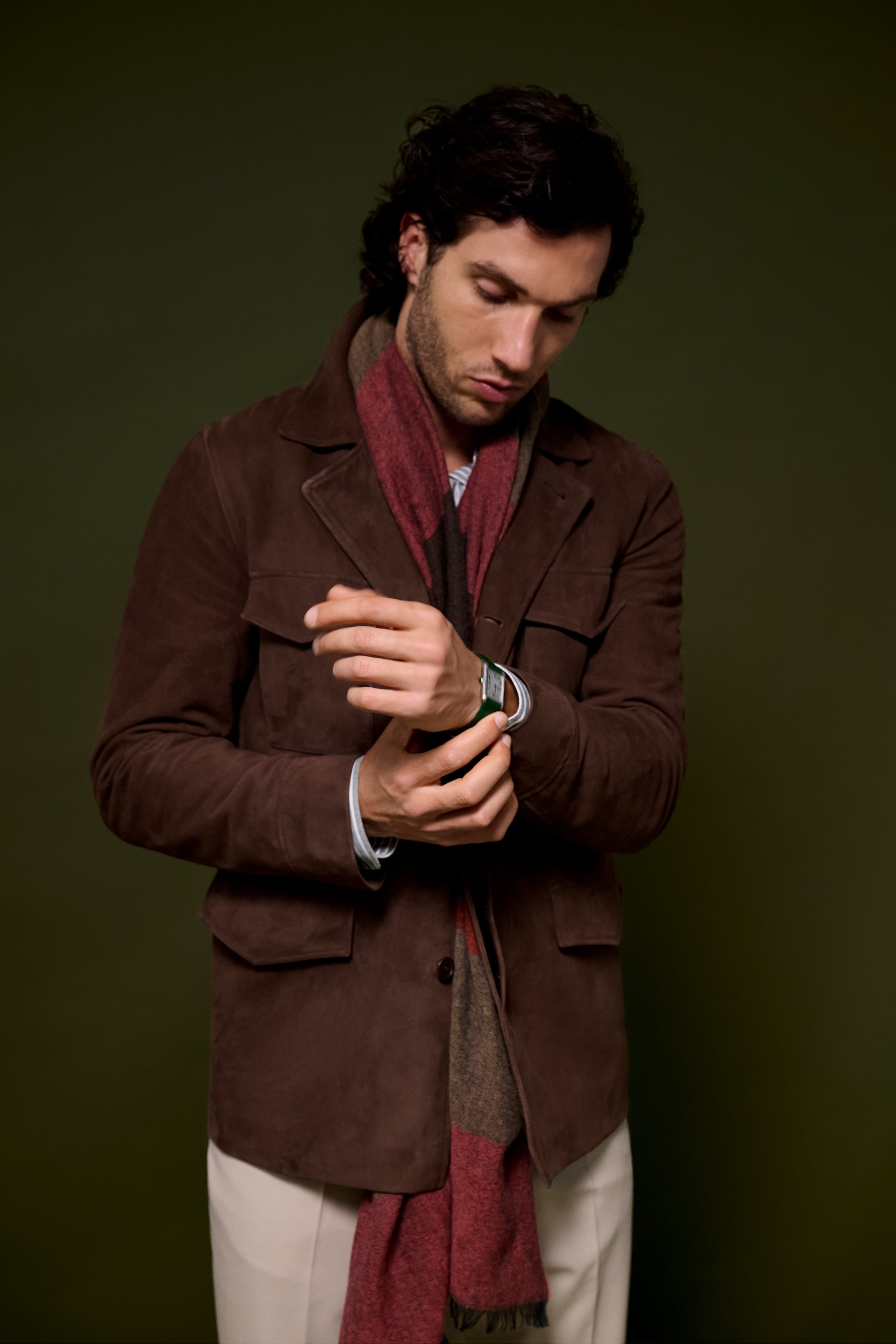 Wide Cashmere scarf - Red/Brown/Taupe