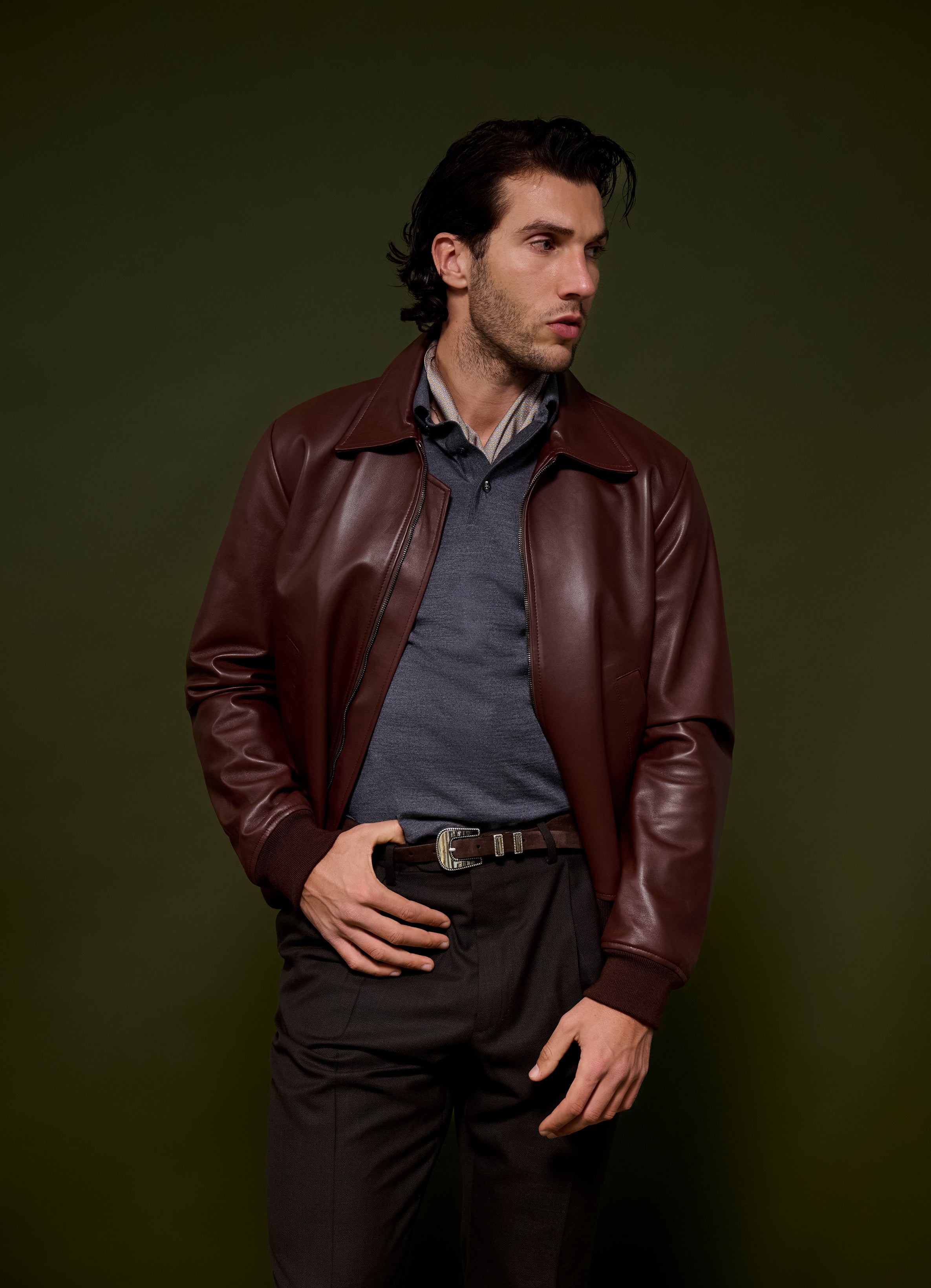 Leather Bomber - Burnt Caramel